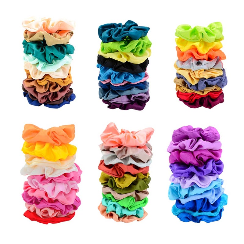 Simnice 60 Colors Silk Large Satin Hair Scrunchies Elastic Hair Bobbles Ponytail Holder Hair Scrunchy Vintage Hair Ties Accessories for Women Girls - Image 2